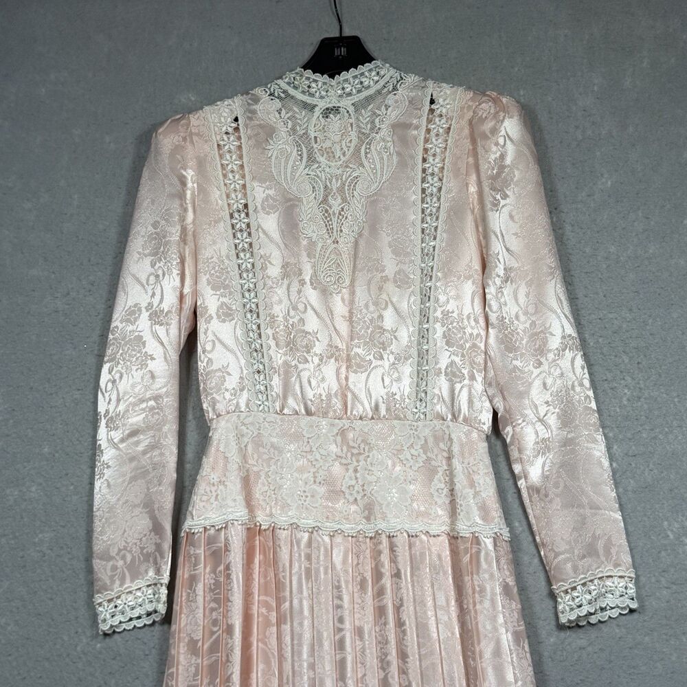 Vintage Scott McClintock Satin Lace Dress Size 8 Pink Victorian Prairie Y2K - Picture 2 of 14